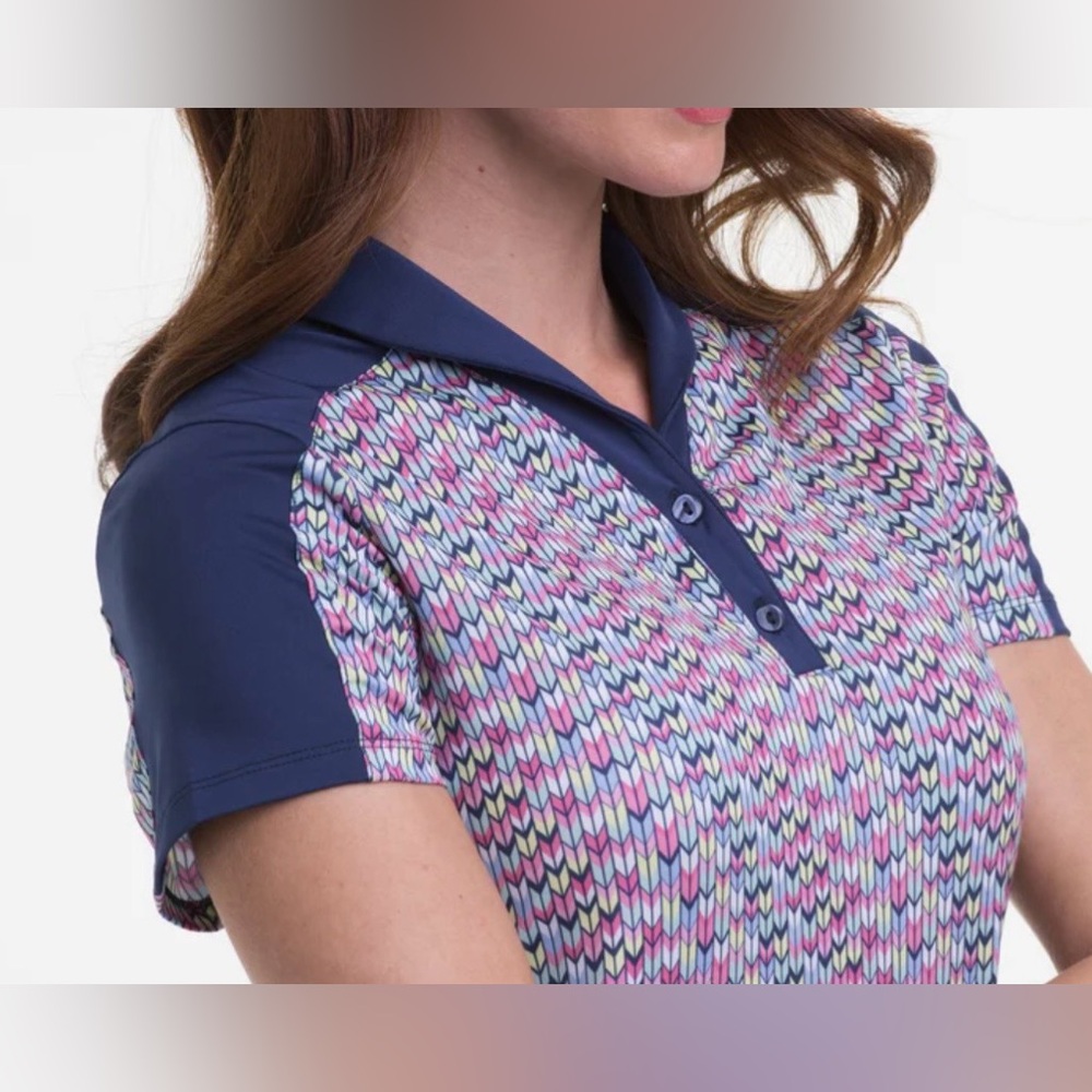 Stylish Multicolor Patterned Women's Polo Shirt - Picture 3 of 6